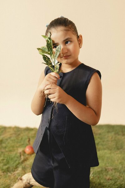 Azure Iris | Denim co-ord set with tailored sleeveless top and matching shorts