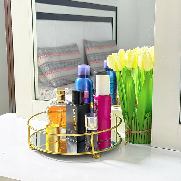 Home.co - Glassy Golden Vanity Display With Mirror (Random Color)