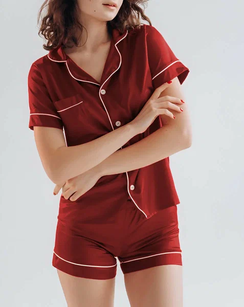 Vybe - Button Down Silk With Short - Maroon