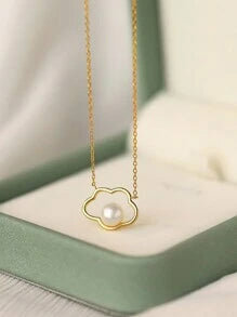 Shein -S925 Sterling Silver Pearl Cloud Pendant Necklace For Women, Unique Design, Simple Elegance Clavicle Chain
