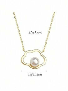 Shein -S925 Sterling Silver Pearl Cloud Pendant Necklace For Women, Unique Design, Simple Elegance Clavicle Chain