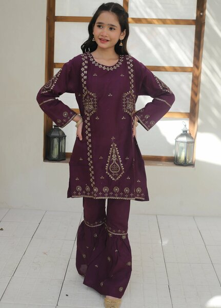 Khanak Girls RTW Embroidered Cotton 2 Piece Suit KST-142 - Casual Collection