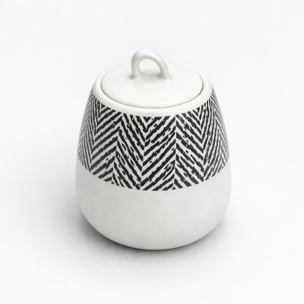 220ml Ceramic Sugar Pot – Black & White Pattern with Lid