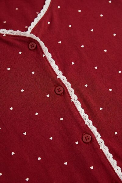 BLS - Heart Print Pajama Set - Jujube Red