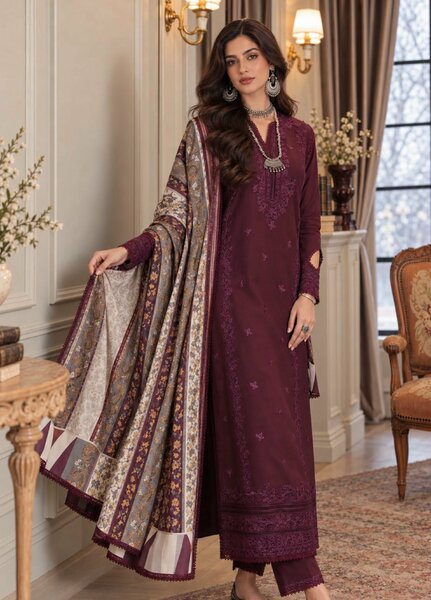 Noor by Saadia Asad Unstitched Embroidered Linen 3 Piece Suit SA26UNL D7 B - Winter Collection