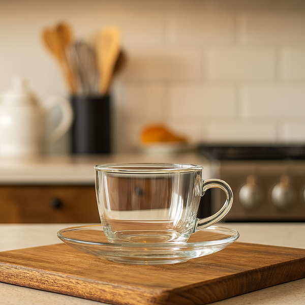 Glass Cup & Saucer Set – 12-Piece Premium Clear Glassware (210 ml Cups)