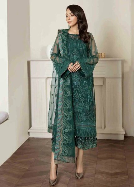 Chantelle by Baroque Unstitched Embroidered Net 3 Piece Suit BQ26UFC Frost Green - Festive Collection