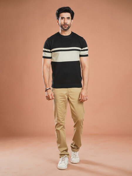 Black & Fawn Premium Knitted Crew Neck T-Shirt (SKCN-031)