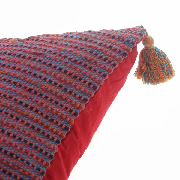 Jute Textures Cushion Cover 18x18" – Rustic Striped Tassel Decorative Pillow