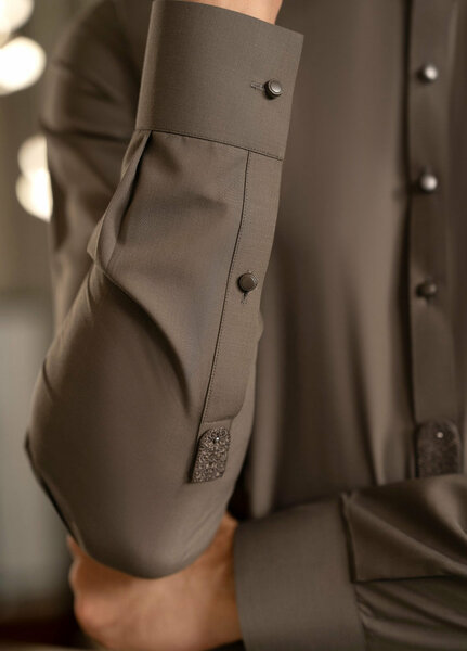 Stylish Garments Mens RTW Embroidered Wash N Wear Kurta Shalwar Suit Charcoal Green Casual Collection