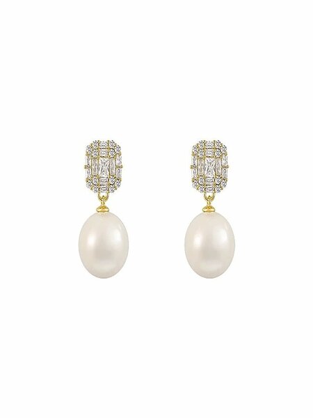 Shein - 1pair Cubic Zirconia Crystal Pearl Earrings