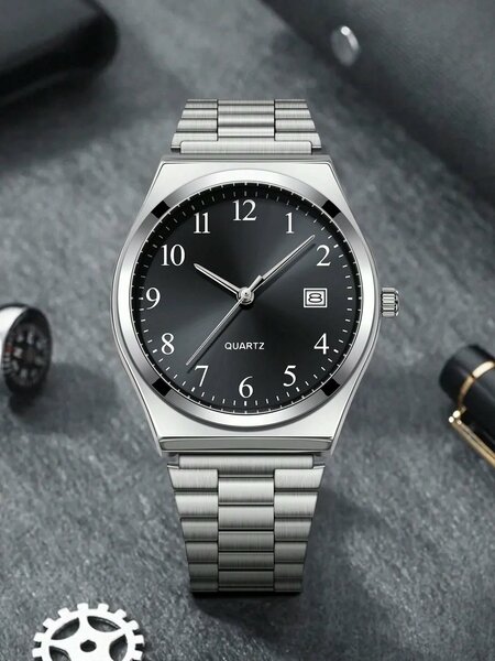 Shein - 1pc LUCKYFOX Minimalist Retro Steel Band Small Square Calendar Watch