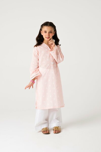 Girls Pink Cotton Kurta Set