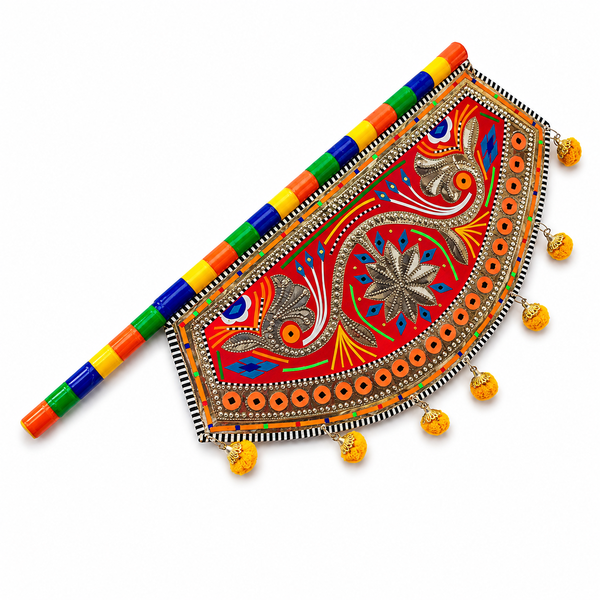 Traditional Handcrafted Decorative Hand Fan Assorted – Multicolor Folk Art Display Fan with Decorative Tassels | Pakistani Home Décor