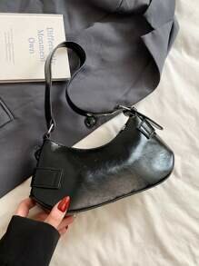 Shein - New Fashionable Buckles Decor PU Leather Shoulder Bag