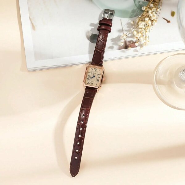 Shein - 1pc Minimalist Vintage Aesthetic Square Dial Watch