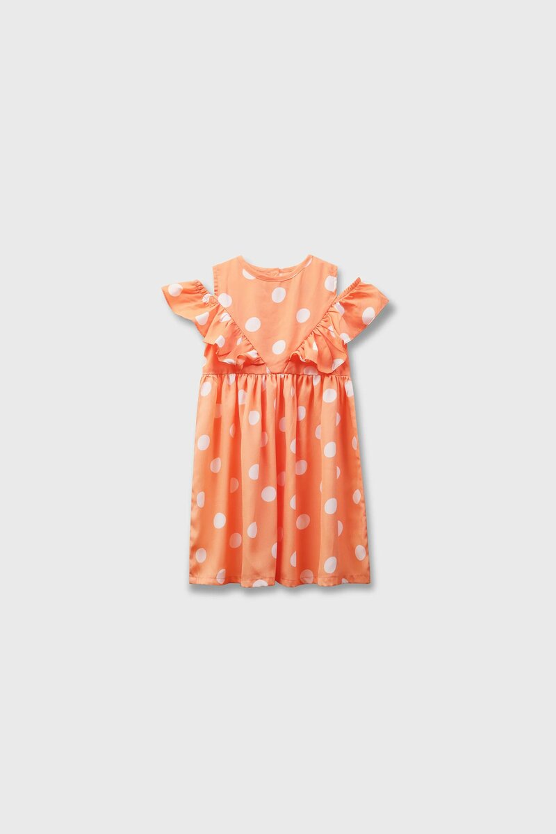 Orange Polka Dot Off-Shoulder Dress