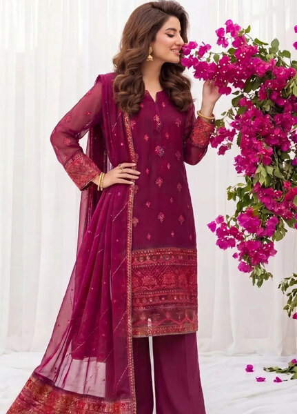 Salitex Women RTW Embroidered Chiffon 3 Piece Suit SPL3PEF060 Casual Collection