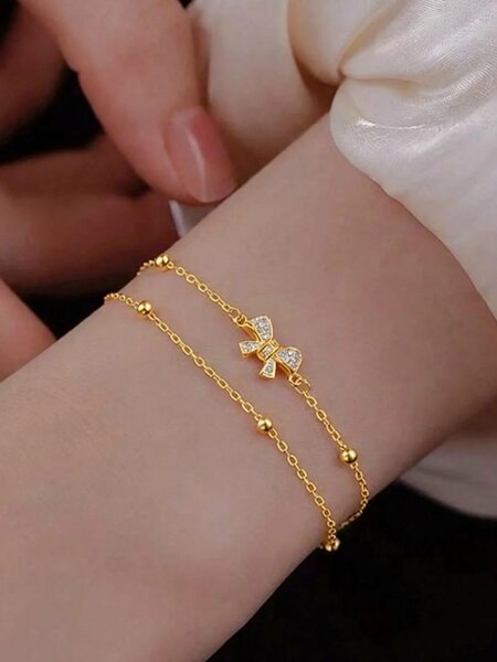 Shein - 1Pc Elegant Luxury Double-Layer Bowknot Bracelet