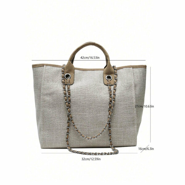 Shein - Fashionable,Minimalist,Casual,Women Large Capacity Chain Twill Handbags