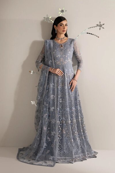 Shehnai by Lavish Premium Unstitched Embroidered Organza 3 Piece Suit LVP26USO SH-04 AAB-E-NEEL - Wedding Collection