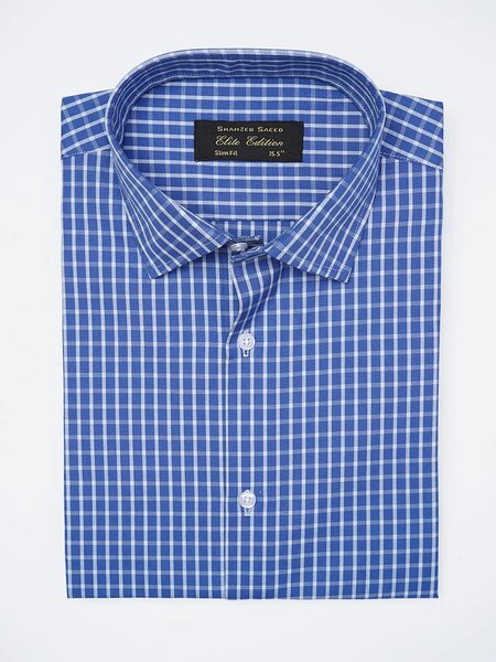 White & Blue Checkered, Elite Edition, Cutaway Collar Men’s Formal Shirt (FS-2711)