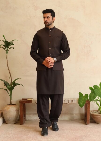 A-Line by Mazham RTW Solids Blended 3 Piece Suit Dark Espresso Brown Winter Collection