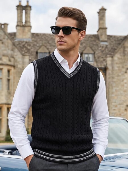 Black Sleeveless Men's Sweater (SW-020)