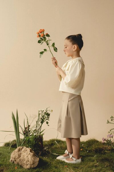 Fauna Skirt | Cotton denim pleated skirt with tailored A-line silhouette