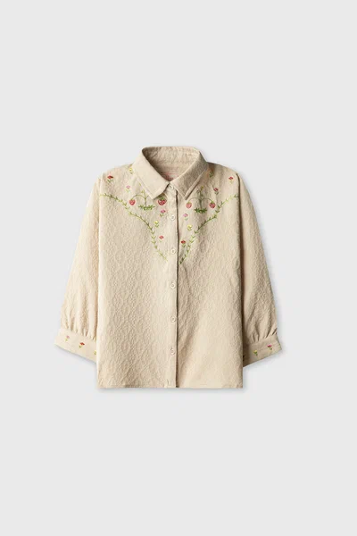 Beige Blossom Embroidered Top