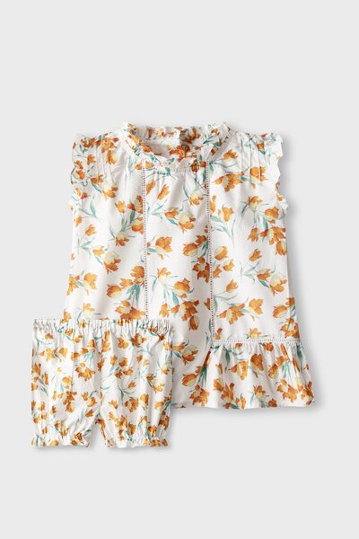 Orange Bloom Cotton Dress Set