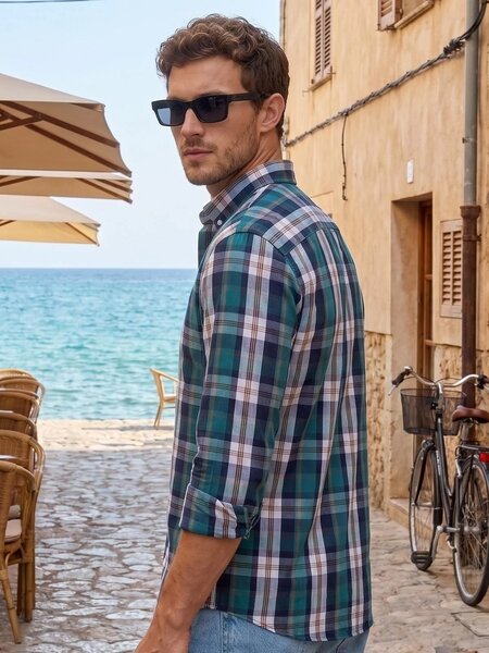 Multi Check Button Down Casual Shirt (CSC-446)