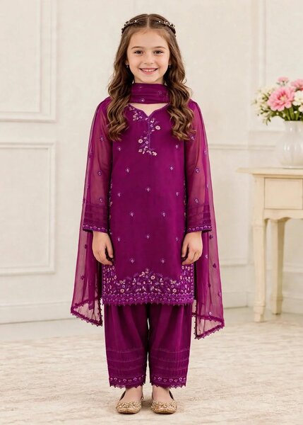 Riwayat by Modest Girls RTW Embroidered Chiffon 3 Piece Suit 11475 Purple Festive Collection