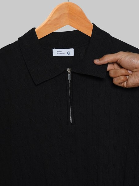 Black Knitted Zipper Polo (SKZP-060)