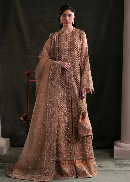 Starlet Jewels by Emaan Adeel Unstitched Embroidered Organza 3 Piece Suit EA26USF Hessonite - Wedding Collection