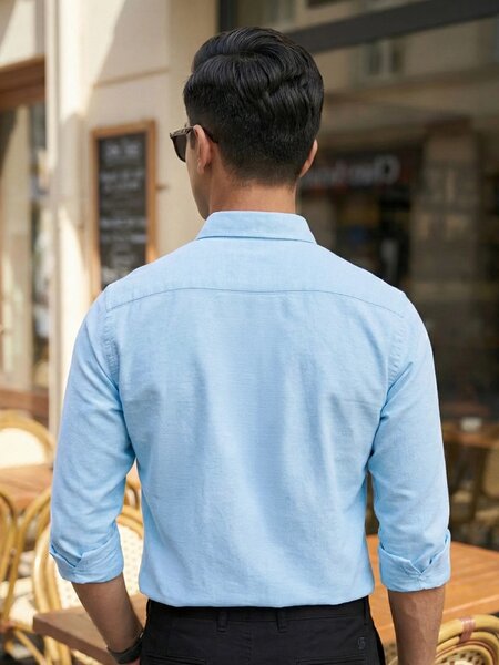 Cyan Self Button Down Casual Shirt (CSB-310)