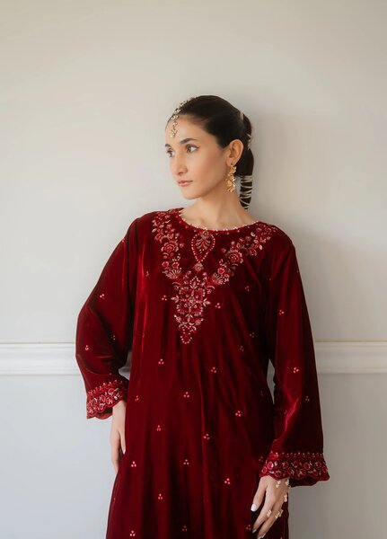 Atelier Velours by Rashid Textiles RTW Embroidered Velvet 2 Piece Suit RT26RAV Ruby - Festive Collection
