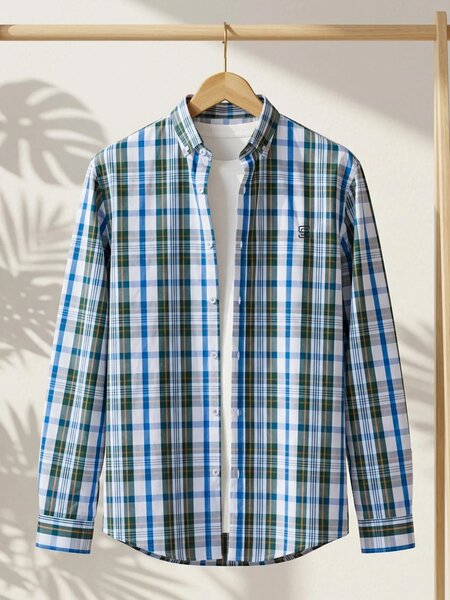 Green Check Button Down Casual Shirt (CSC-457)