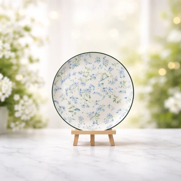 Elegant Floral Dinner Plate – Ceramic Serving Plate with Blue Flower Design for Dining & Table Setting