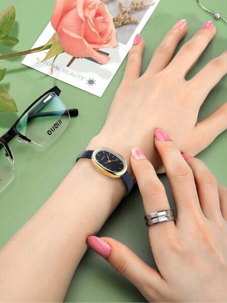 Shein - Vintage Minimalist Fashion Women's Leather Strap Quartz Watch