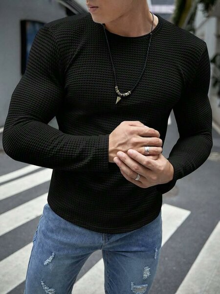 VYBE - Full Sleeves Waffle Knit Tee - Black