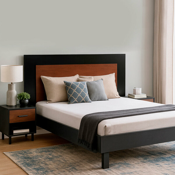 Ozmane Dark Tune King Size Bed with Two Side Tables