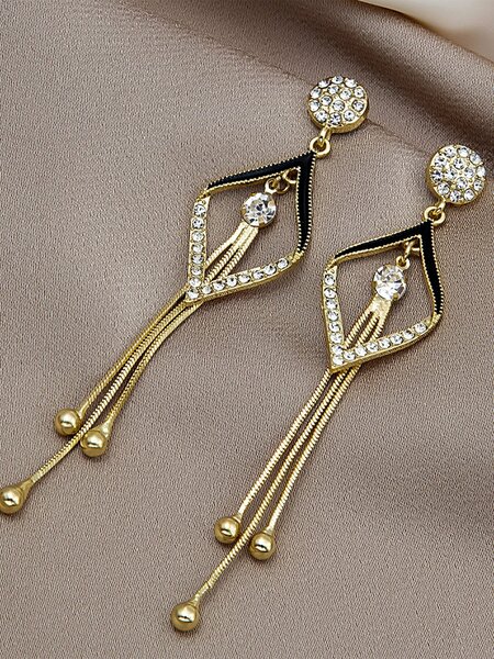 Shein - Rhinestone Geo Decor Drop Earrings