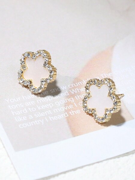 Shein - Rhinestone Flower Stud Earrings
