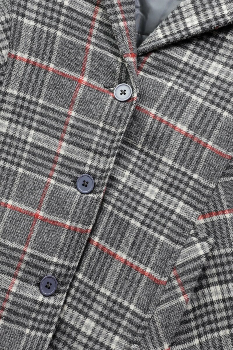 Girls' Grey Checkered Felt Coat