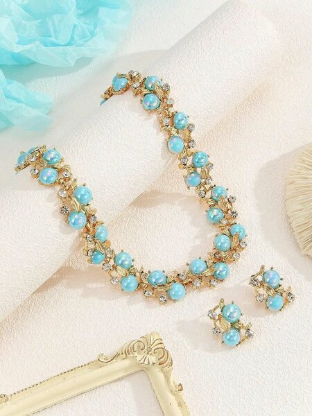 Shein - 3Pcs Pearl Necklace And Earrings Set Fashionable Party Jewelry For Women
