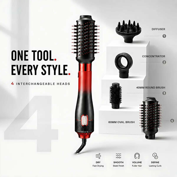 VGR - V-484 Professional 1000-1100W | 4 IN 1 Hot Air Brush