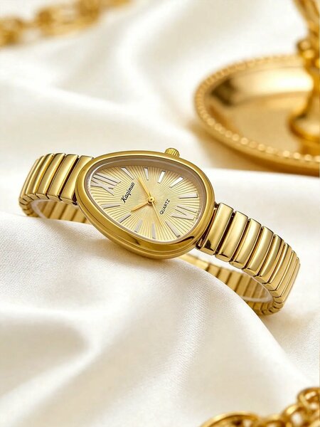 Shein - 1pc Unique Elegant Prominent Snake Head Dial Women's Watch -  Gold | Gold Dial