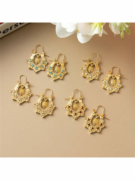 Shein - 1 Pair Of Women Gold Earrings French Metal Gold-Plated Hedgehog Clip-On Earrings Women Wedding Dress Earrings Jewelry