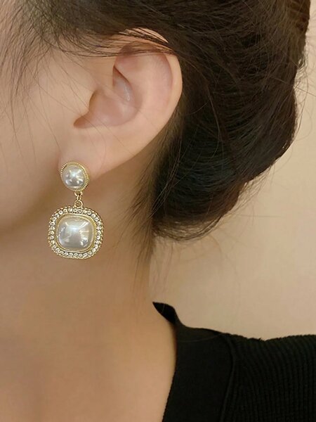 Shein - 5pcs/Set Rhinestone Geometric Square, Heart, Bowknot & Pearl Decor Tassel Earrings